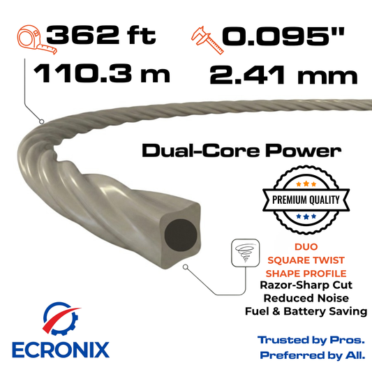 Ecronix .095" Duo Square Twist Trimmer Line 362 ft – Weed Eater String, 1 lb Spool