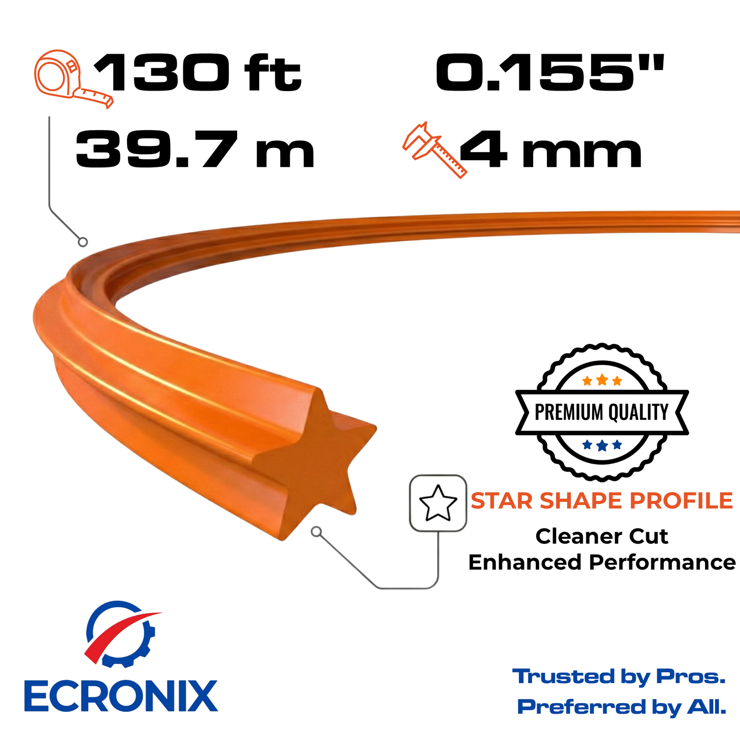 Ecronix .155" Star Trimmer Line 130 ft – Heavy-Duty Weed Eater String, 1 lb Spool