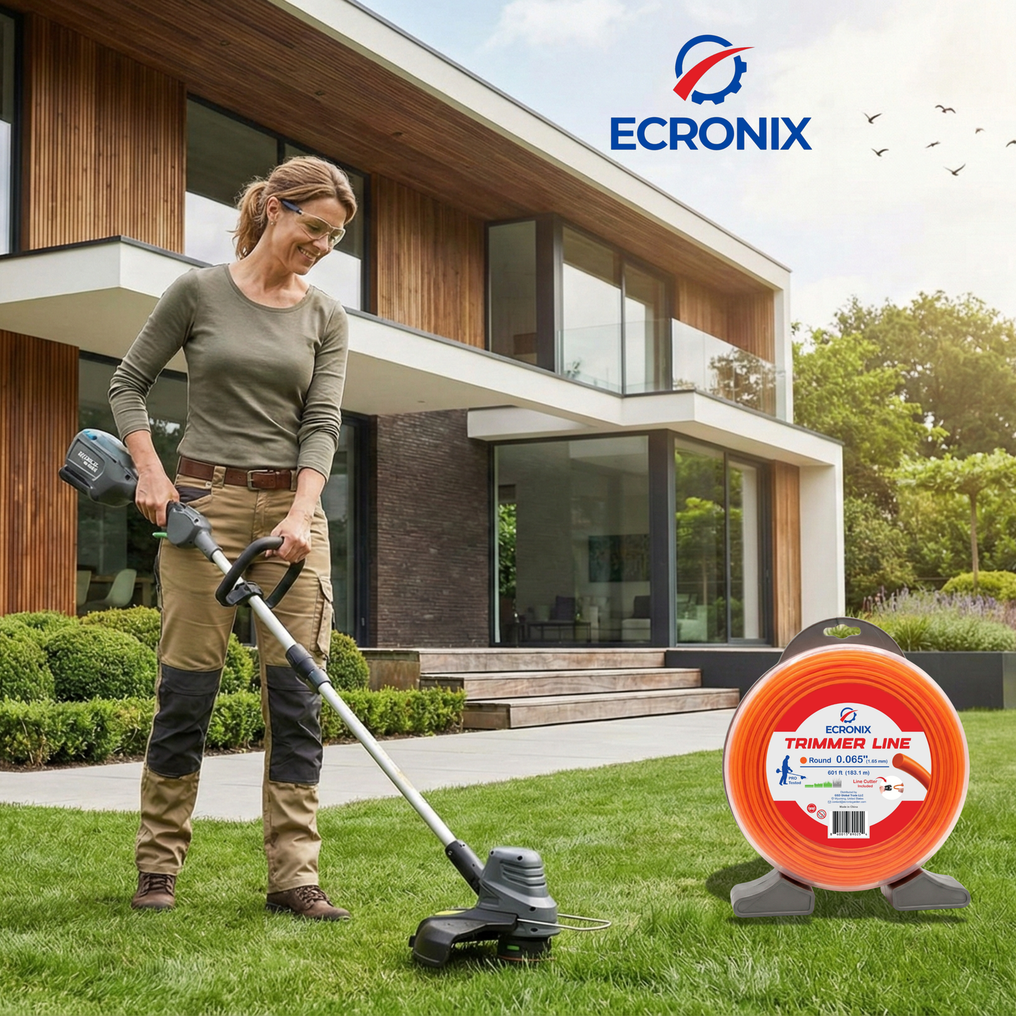 Ecronix .065" Round Trimmer Line – 601 ft, 1 lb Spool | For Battery & Electric Trimmers