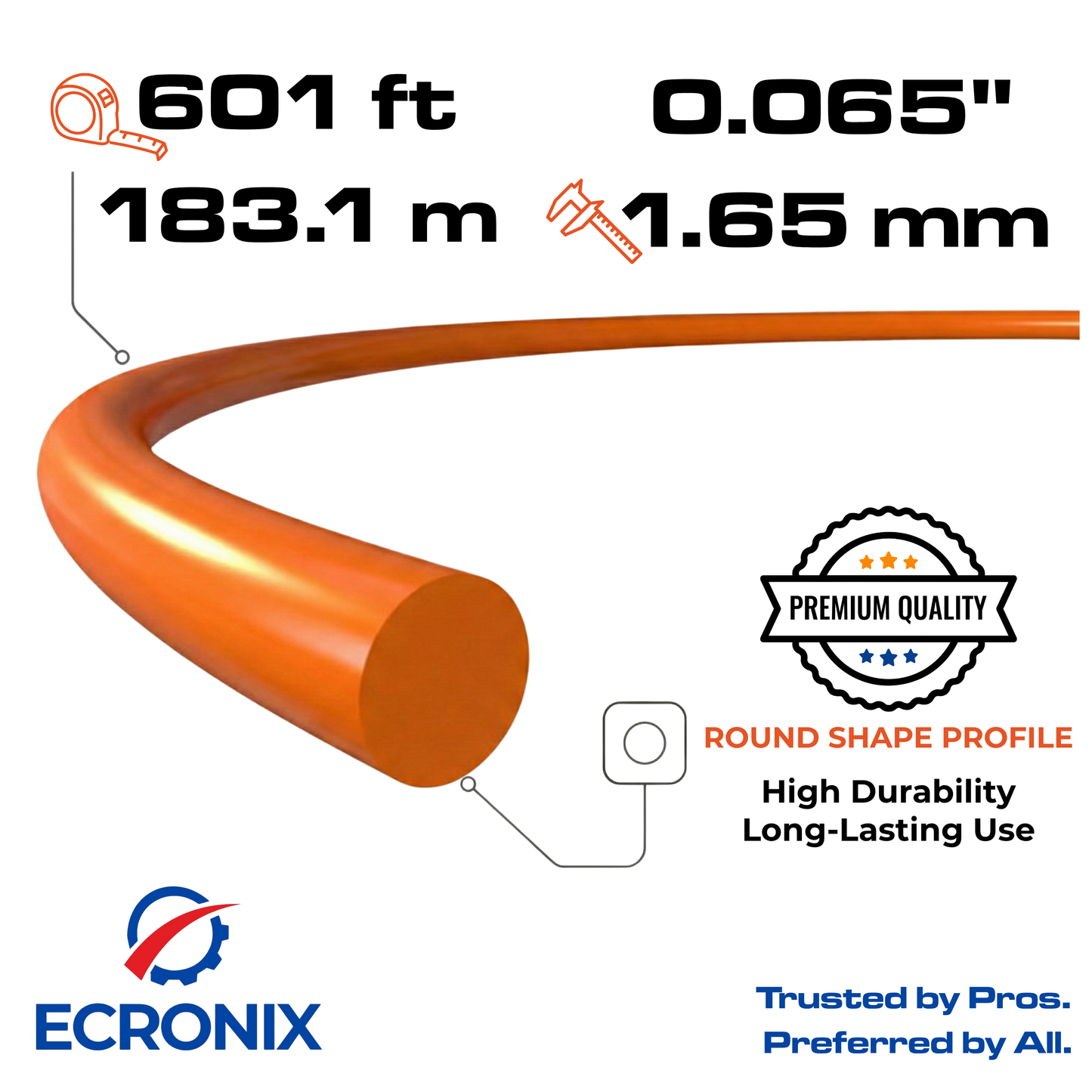 Ecronix .065" Round Trimmer Line – 601 ft, 1 lb Spool | For Battery & Electric Trimmers