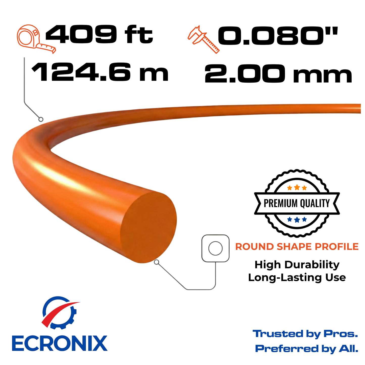 Ecronix .080" Round Trimmer Line – 409 ft, 1 lb Spool | All-Purpose for Home Use