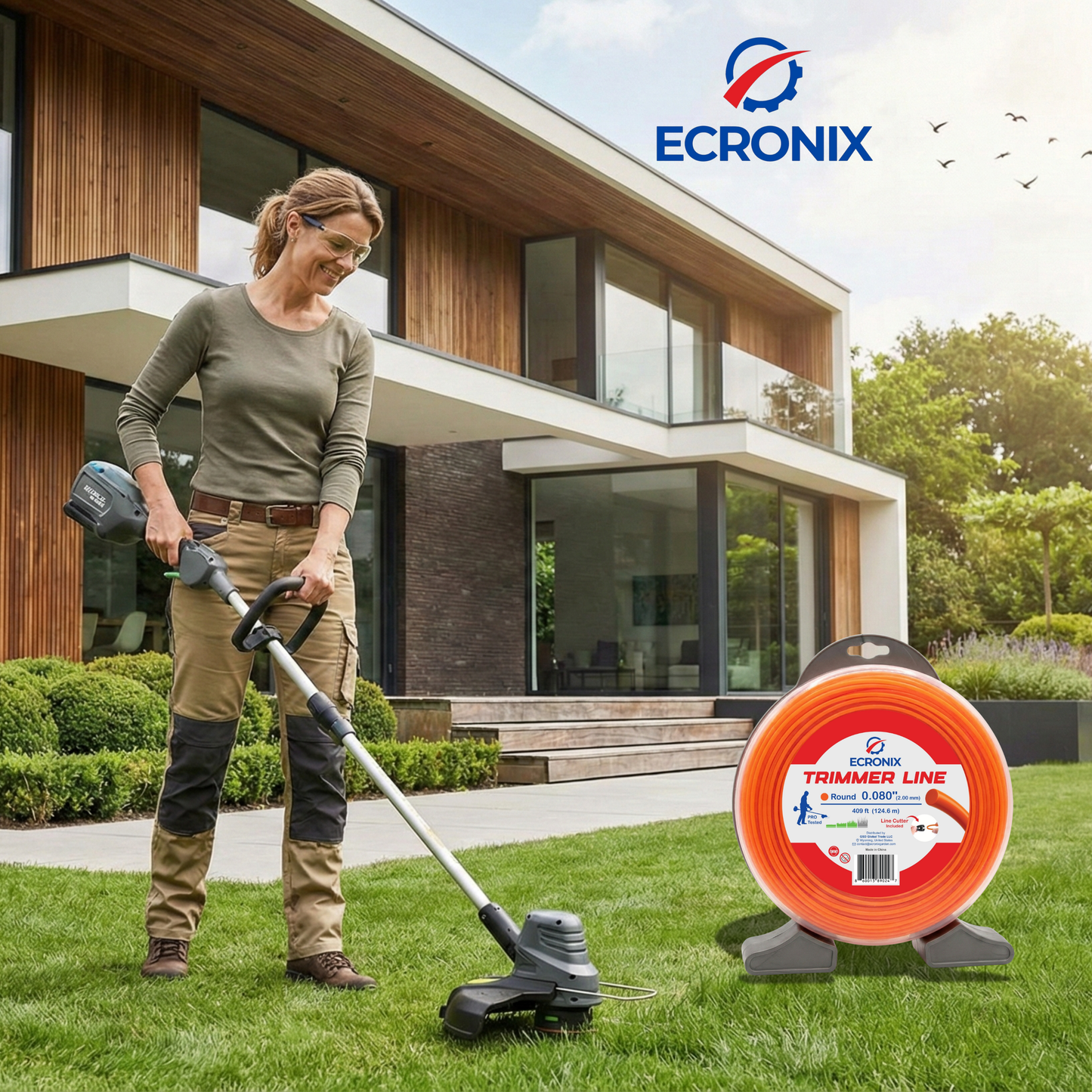 Ecronix .080" Round Trimmer Line – 409 ft, 1 lb Spool | All-Purpose for Home Use