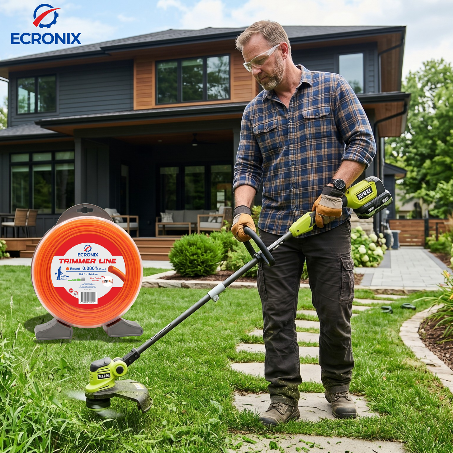Ecronix .080" Round Trimmer Line – 409 ft, 1 lb Spool | All-Purpose for Home Use
