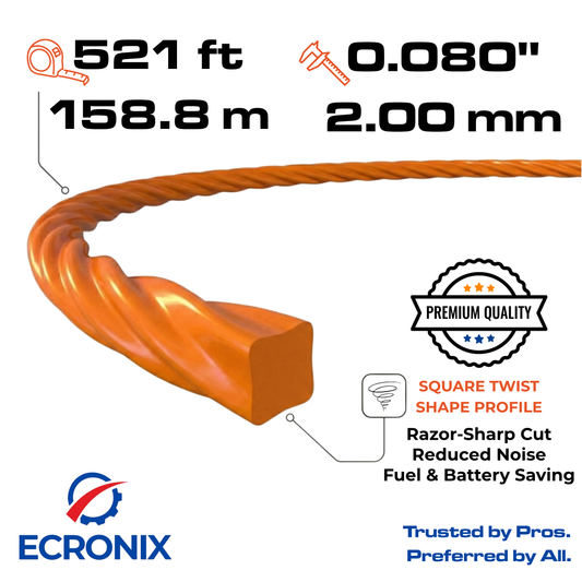Ecronix .080" Square Twist Trimmer Line 521 ft – Nylon Weed Eater String, 1 lb Spool