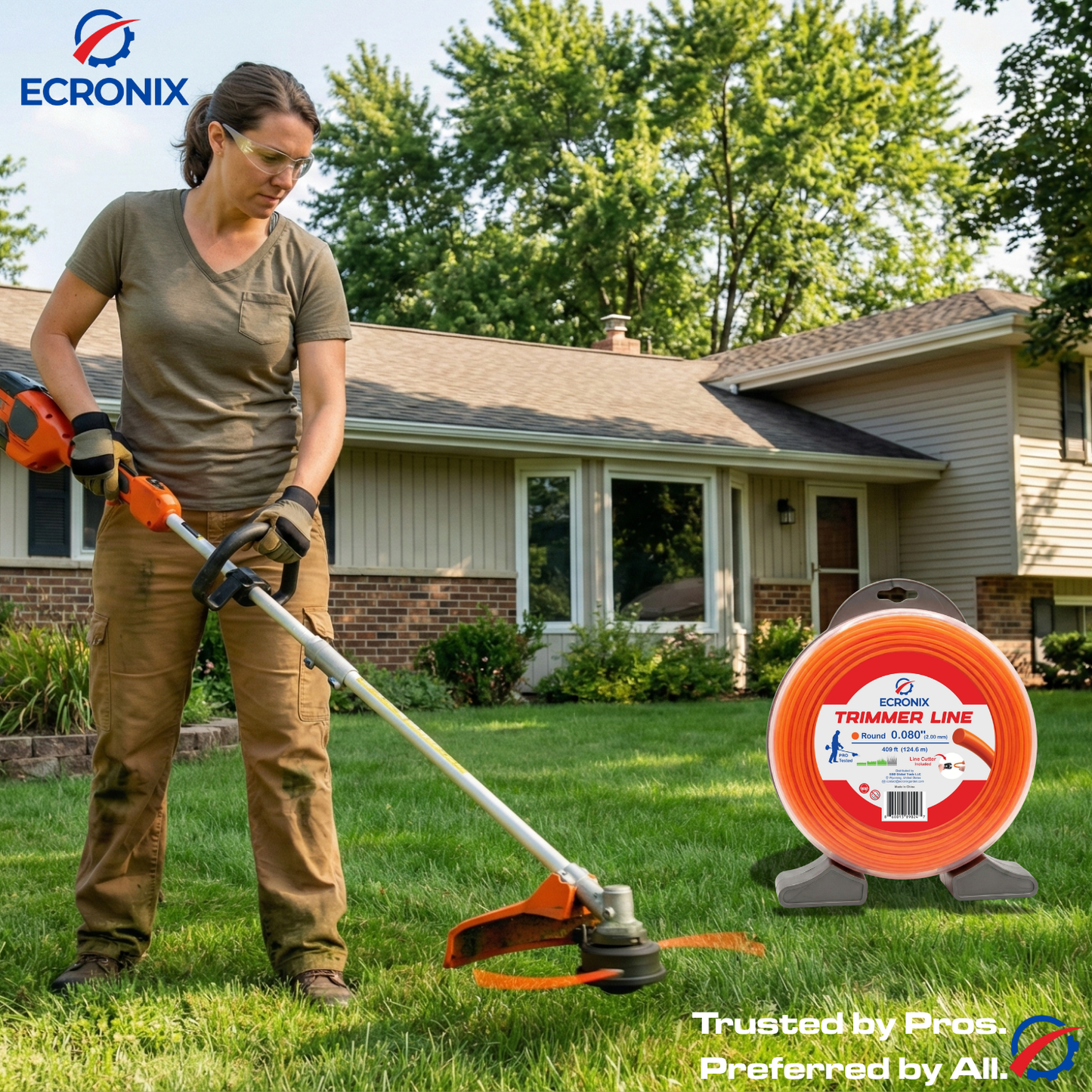 Ecronix .080" Round Trimmer Line – 409 ft, 1 lb Spool | All-Purpose for Home Use