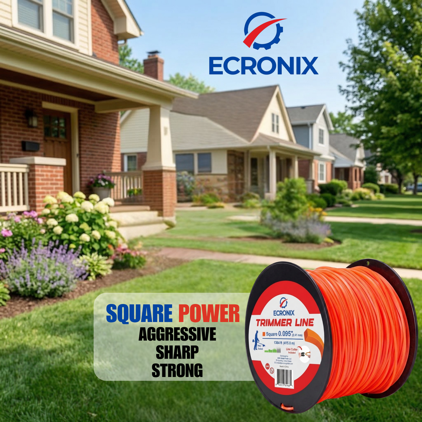 Ecronix .095" Square Trimmer Line 1364 ft – Nylon Weed Eater String, 5 lb Spool