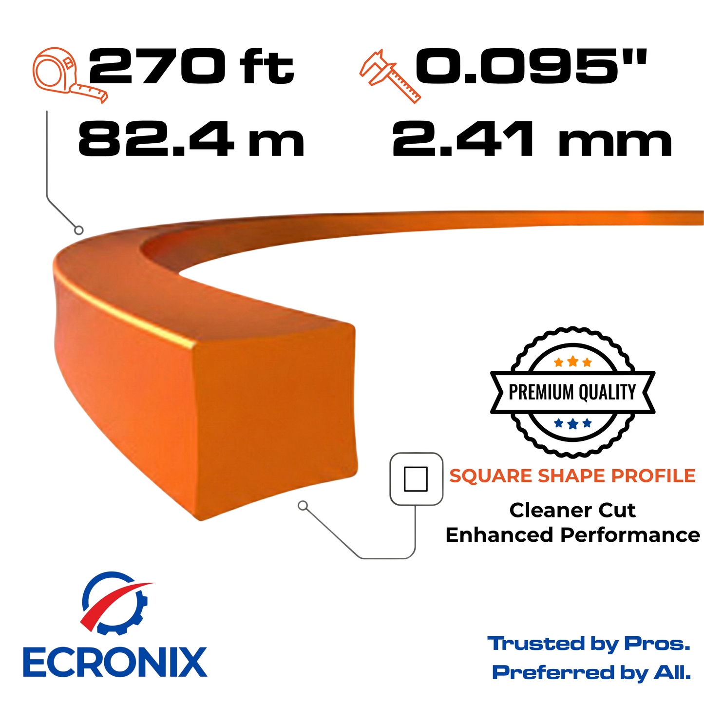 Ecronix .095" Square Trimmer Line 270 ft – Nylon Weed Eater String, 1 lb Spool