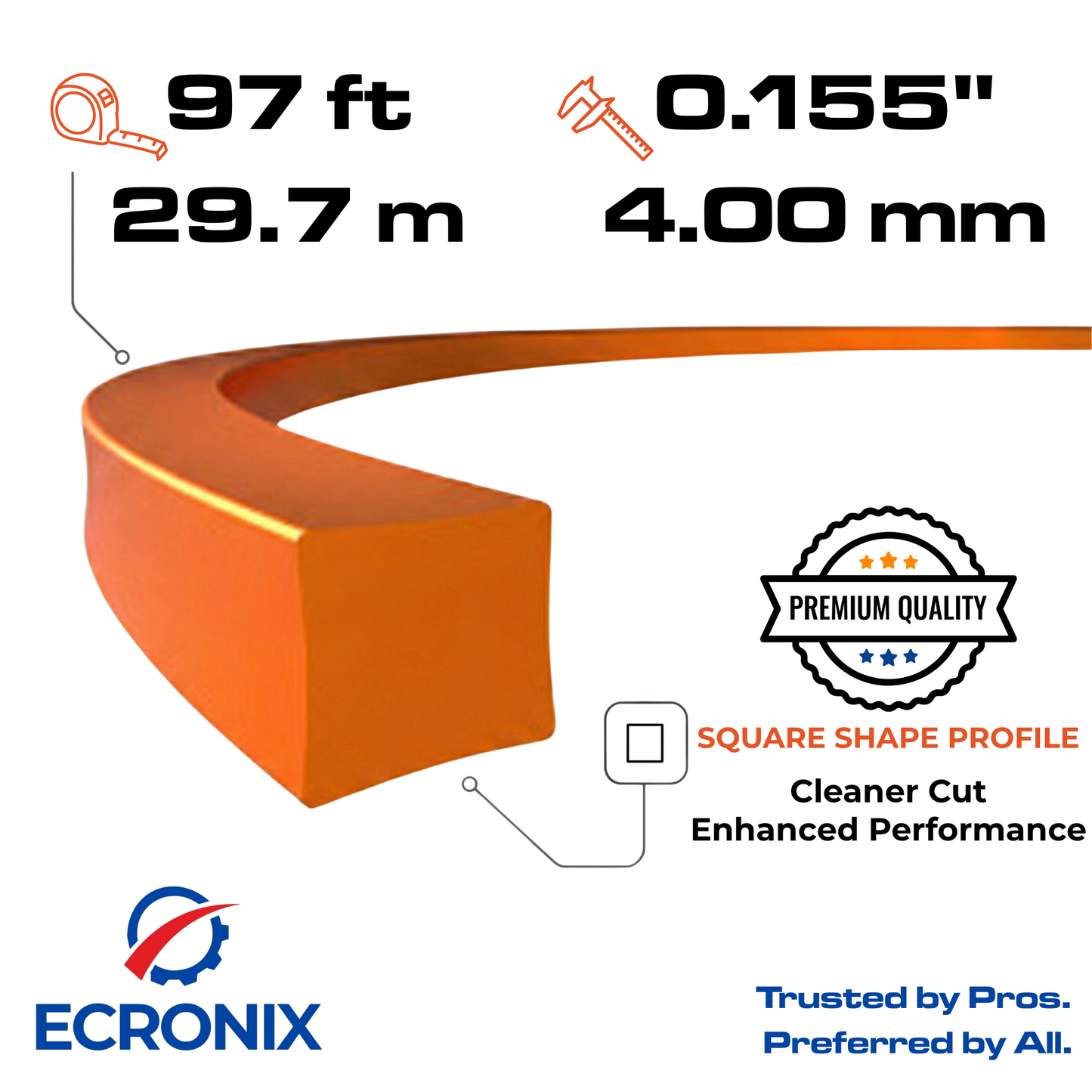 Ecronix .155" Square Trimmer Line 97 ft – Heavy-Duty Weed Eater String, 1 lb Spool