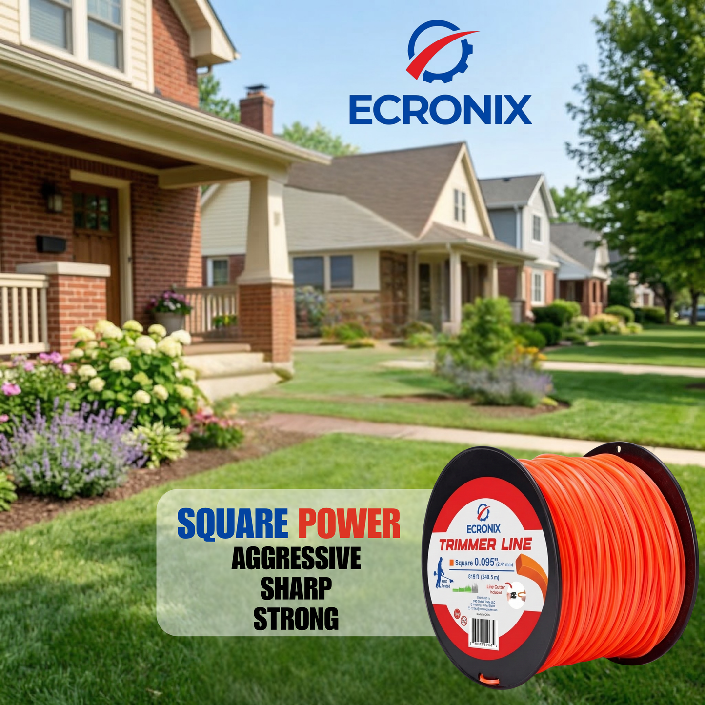 Ecronix .095" Square Trimmer Line 819 ft – Nylon Weed Eater String, 3 lb Spool