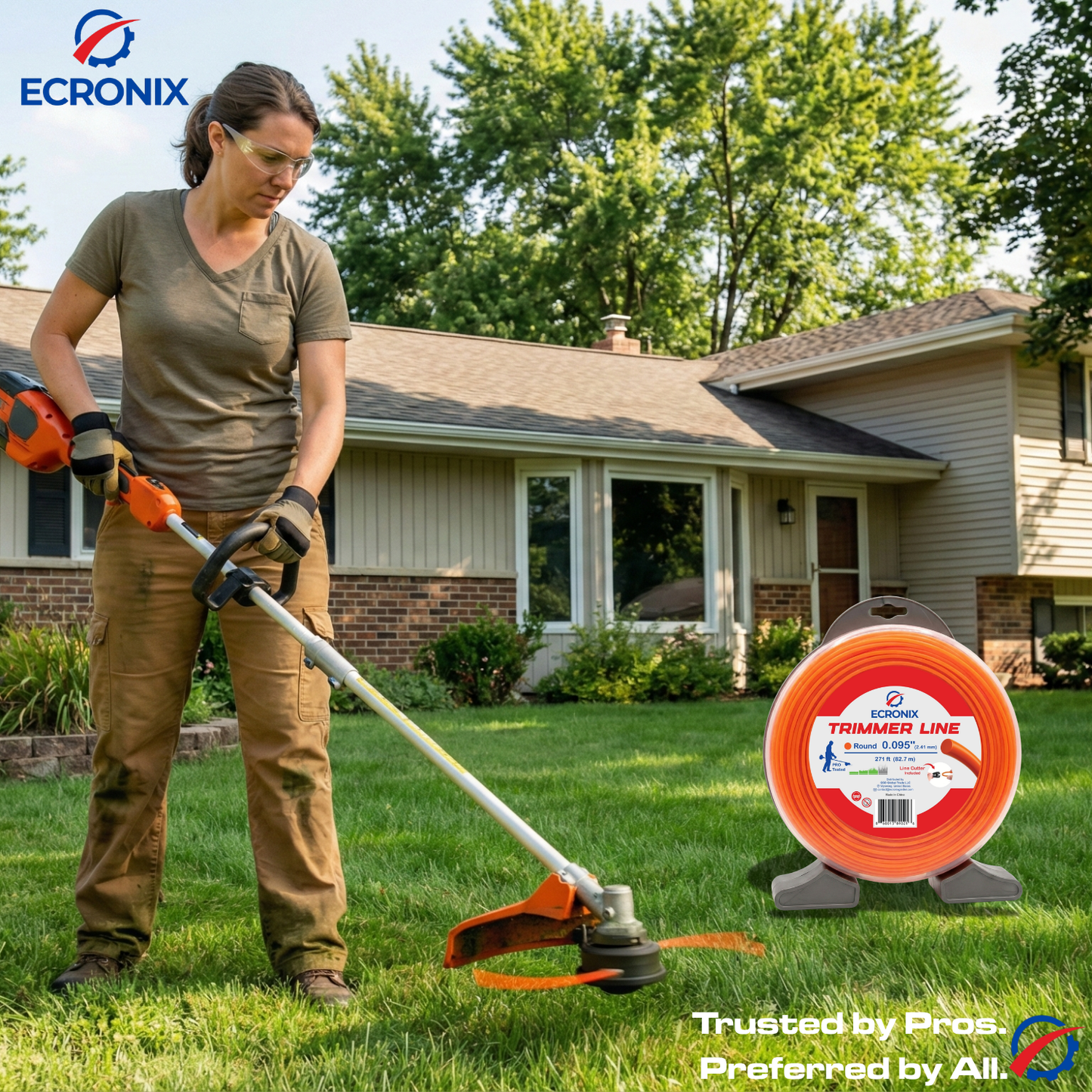 Ecronix .095" Round Trimmer Line 271 ft – Nylon Weed Eater String, 1 lb Spool