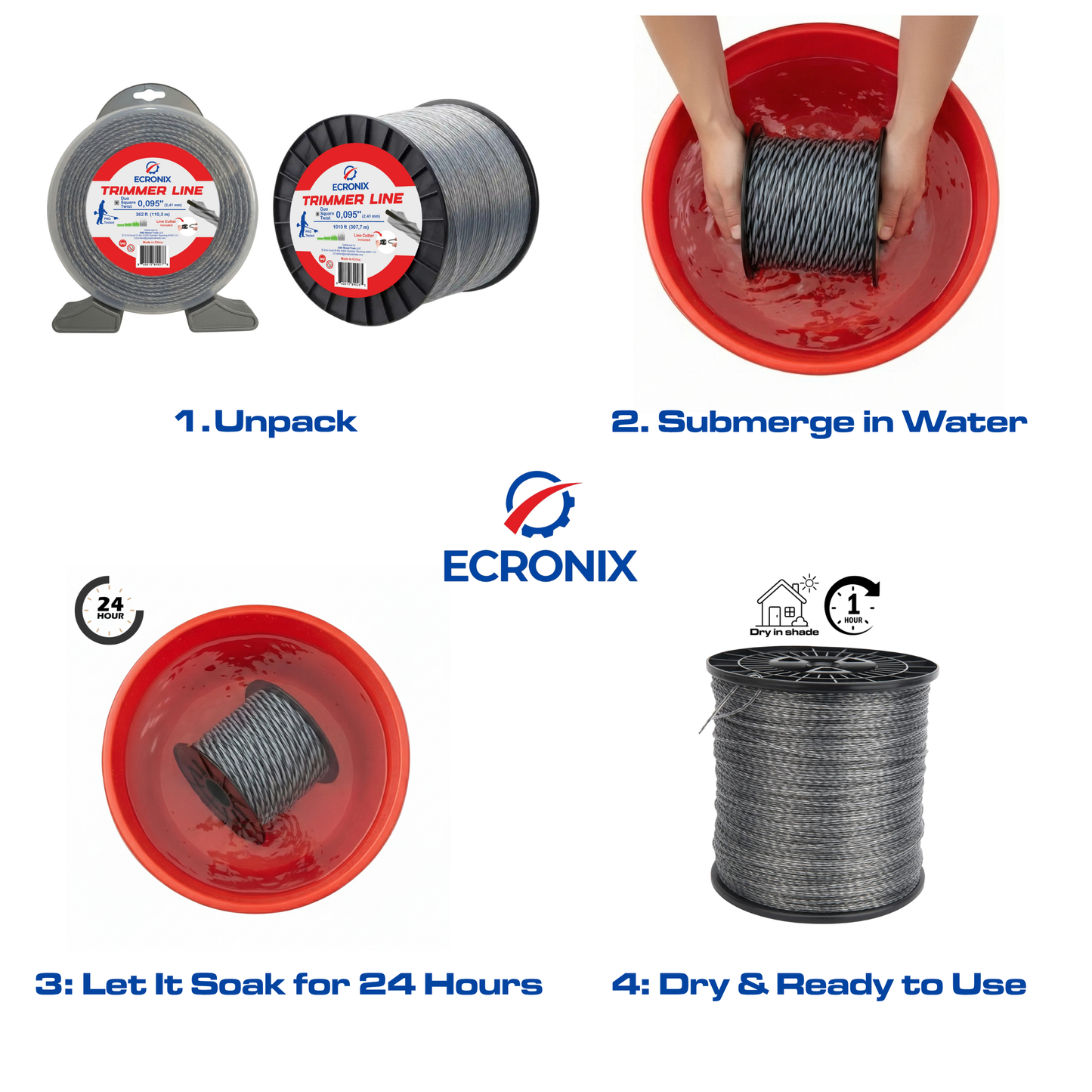 Ecronix .095" Duo Square Twist Trimmer Line 362 ft – Weed Eater String, 1 lb Spool