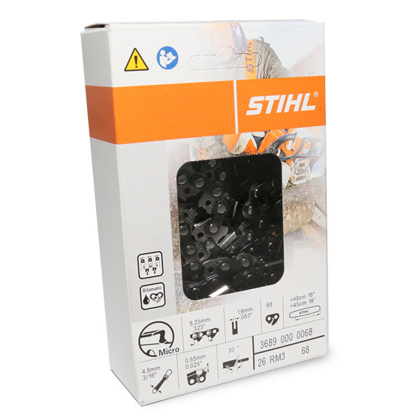 Genuine STIHL 18" Chainsaw Chain 26 RM3 68 - .325" Pitch, .063" Gauge, 68 Drive Links (OEM)