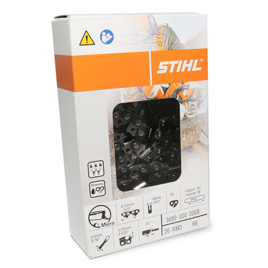 Genuine STIHL 18" Chainsaw Chain 26 RM3 68 - .325" Pitch, .063" Gauge, 68 Drive Links (OEM)