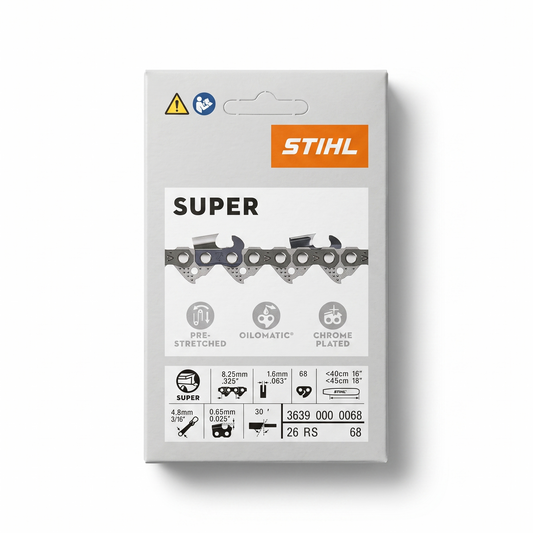 Genuine STIHL 18" Chainsaw Chain 26 RS 68 - .325" Pitch, .063" Gauge, 68 Drive Links (OEM)