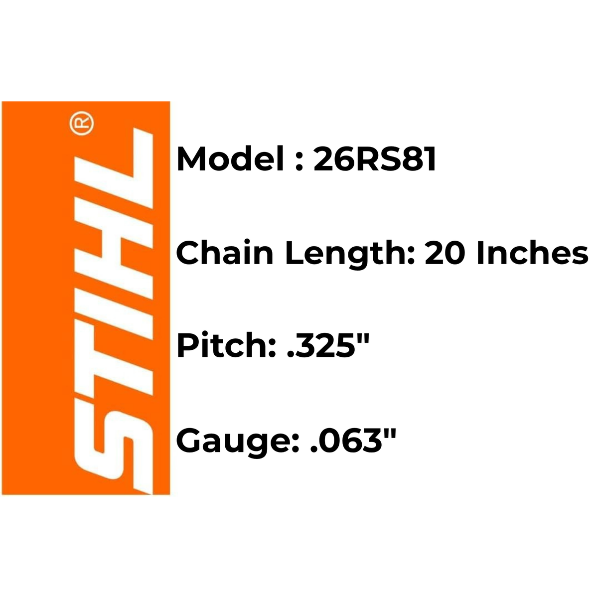 Genuine STIHL 20" Chainsaw Chain 26 RS 81 - .325" Pitch, .063" Gauge, 81 Drive Links (OEM)