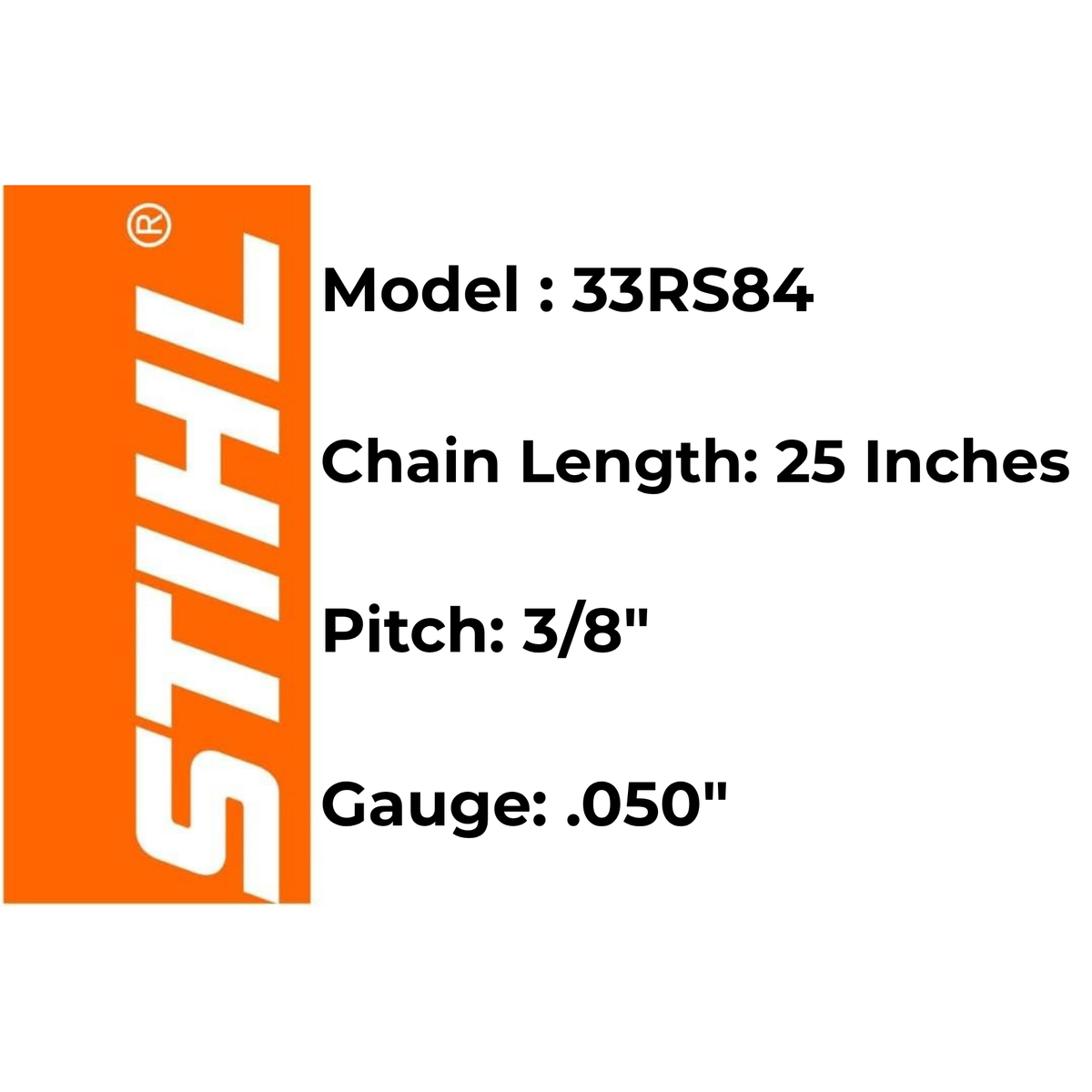 Genuine STIHL 25" Chainsaw Chain 33 RS 84 - 3/8" Pitch, .050" Gauge, 84 Drive Links (OEM)