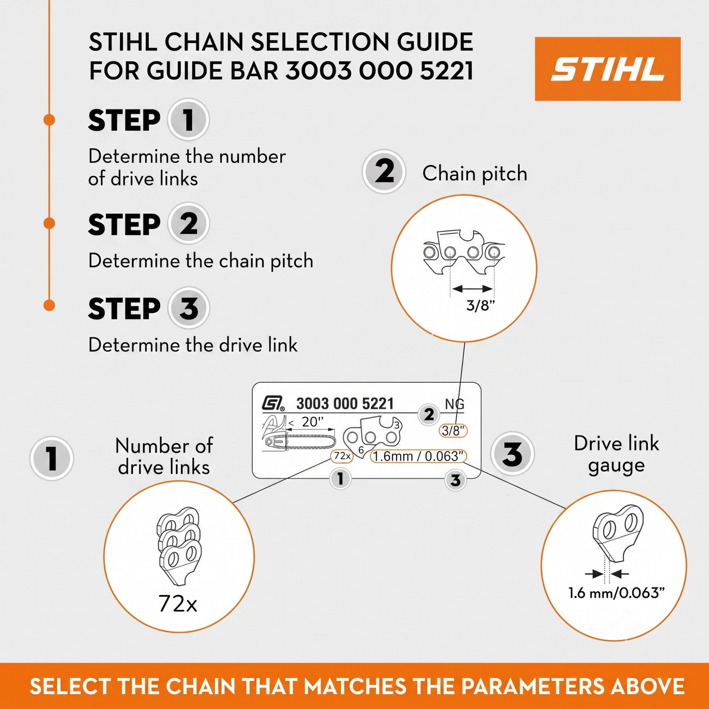 Genuine  STIHL 20" Chainsaw Chain 36 RS 72 - 3/8" Pitch, .063" Gauge, 72 Drive Links OEM