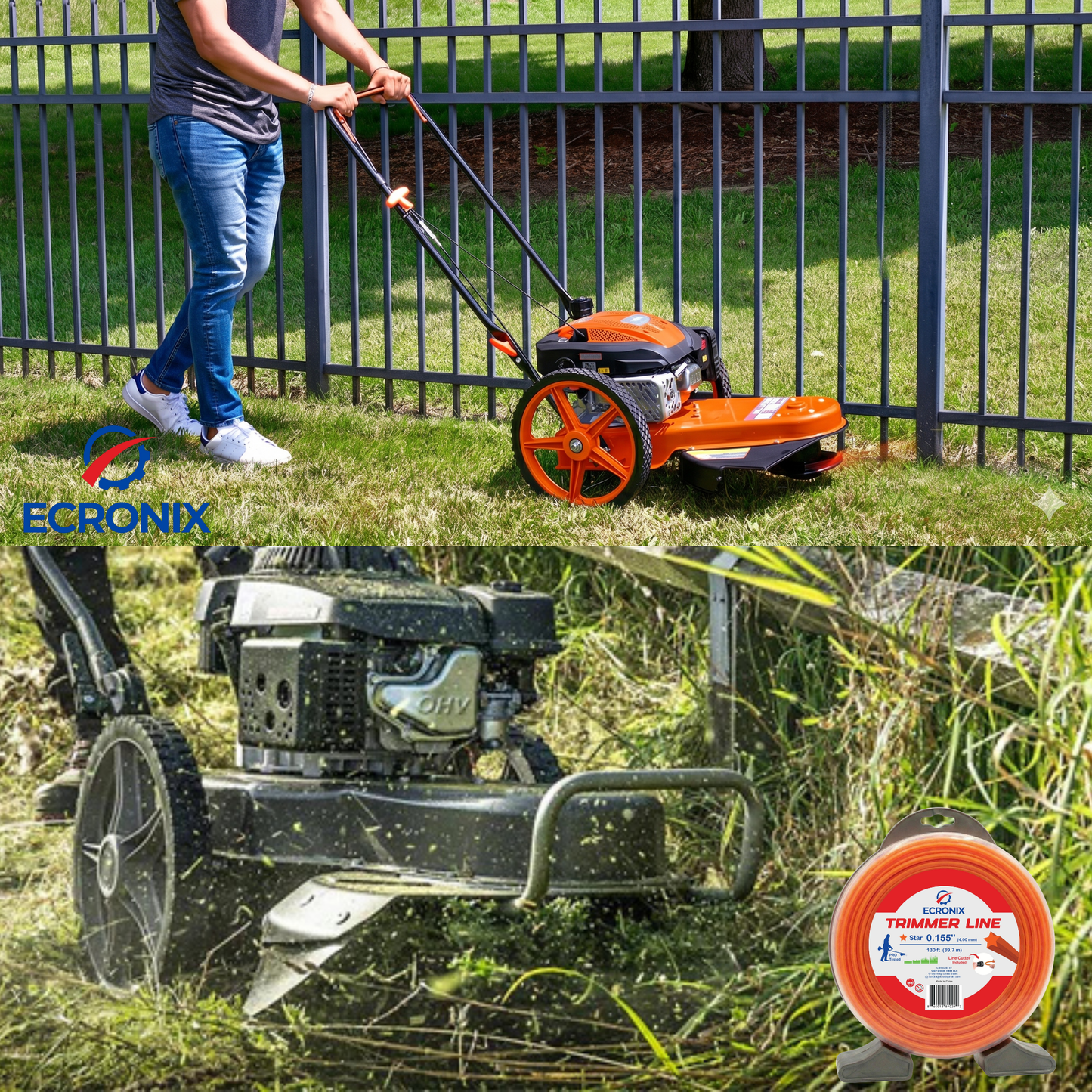 Ecronix .155" Star Trimmer Line 130 ft – Heavy-Duty Weed Eater String, 1 lb Spool