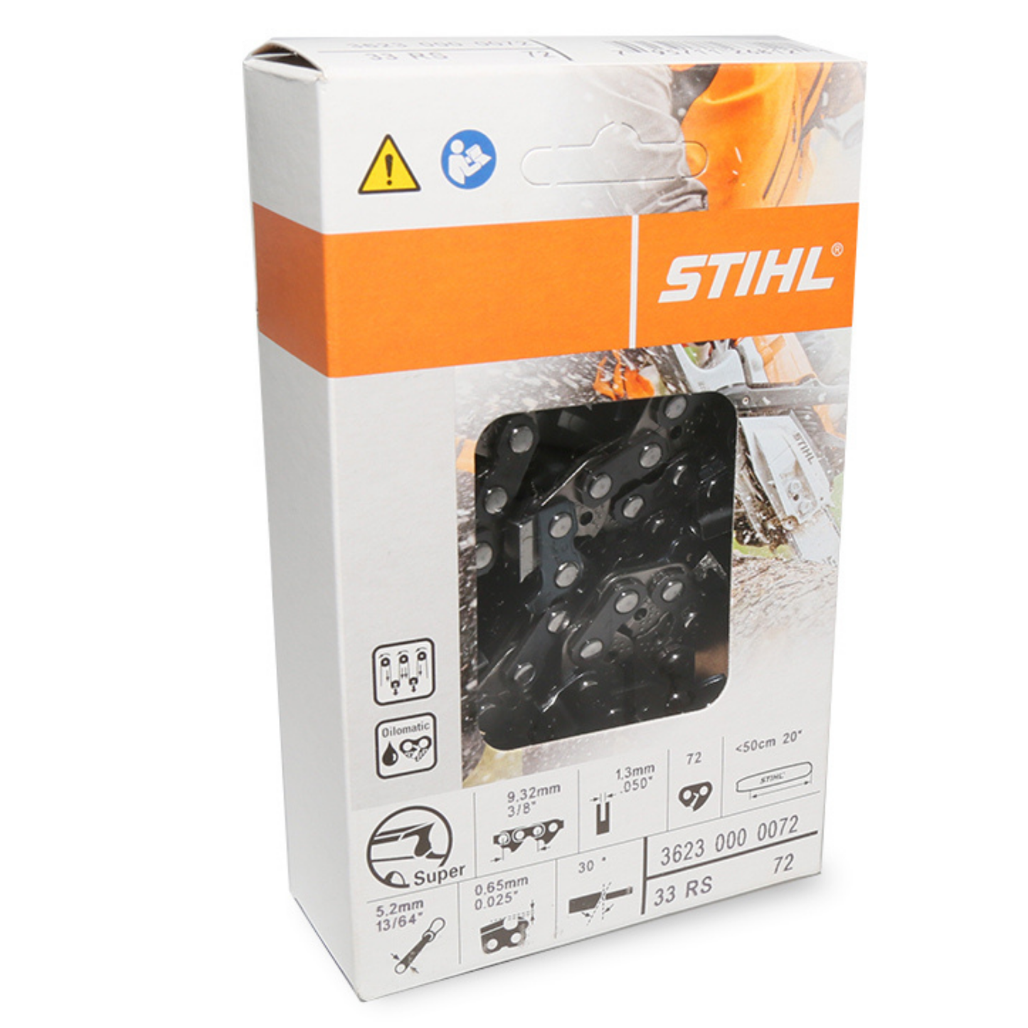 Genuine STIHL 20" Chainsaw Chain 33 RS 72 - 3/8" Pitch, .050" Gauge, 72 Drive Links (OEM)