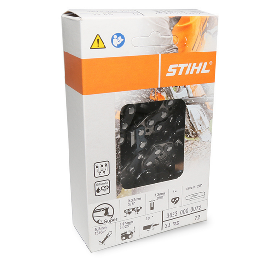 Genuine STIHL 20" Chainsaw Chain 33 RS 72 - 3/8" Pitch, .050" Gauge, 72 Drive Links (OEM)