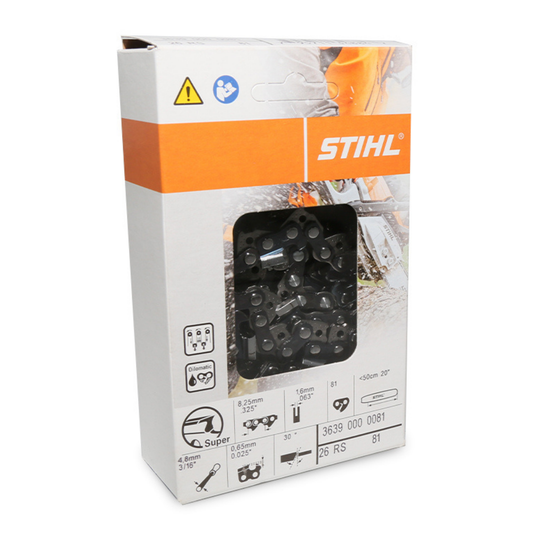 Genuine STIHL 20" Chainsaw Chain 26 RS 81 - .325" Pitch, .063" Gauge, 81 Drive Links (OEM)
