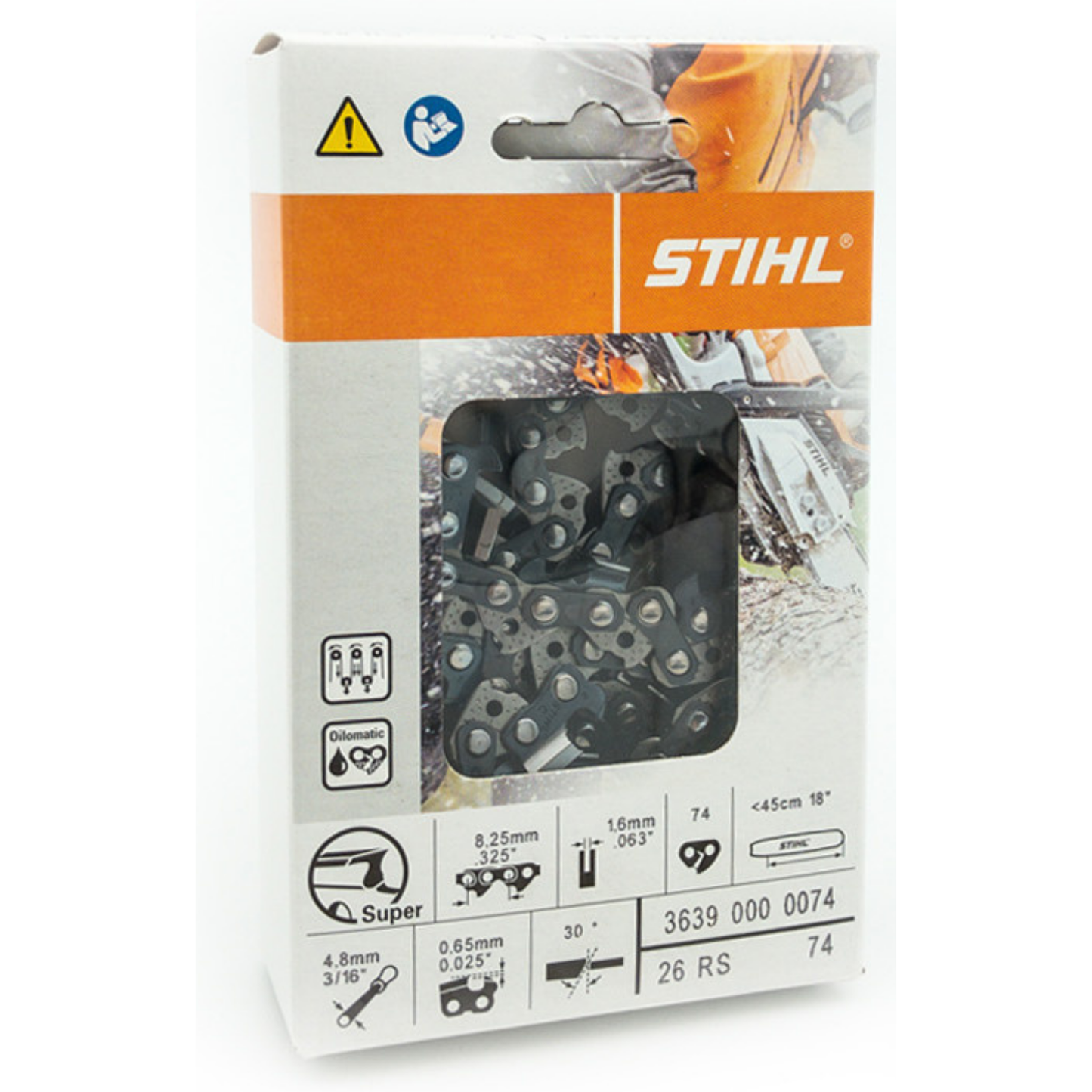 Genuine STIHL 18" Chainsaw Chain 26 RS 74 - .325" Pitch, .063" Gauge, 74 Drive Links (OEM)