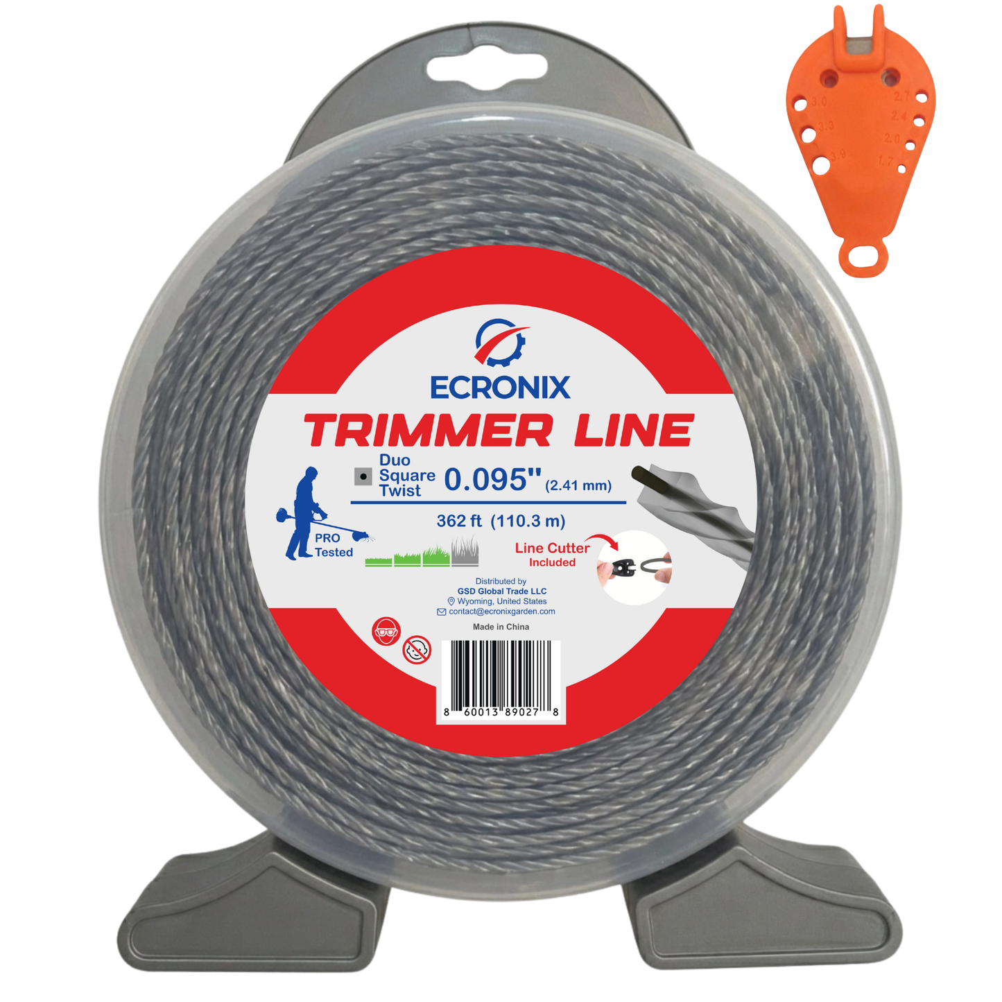 Ecronix .095" Duo Square Twist Trimmer Line 362 ft – Weed Eater String, 1 lb Spool