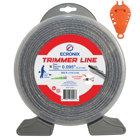 Ecronix .095" Duo Square Twist Trimmer Line 362 ft – Weed Eater String, 1 lb Spool