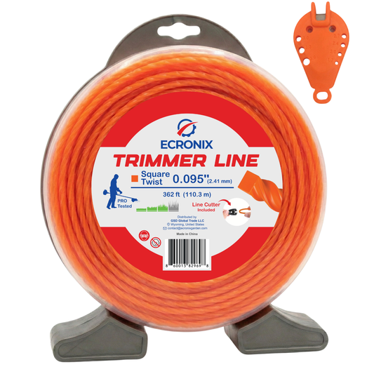 Ecronix .095" Square Twist Trimmer Line 362 ft – Nylon Weed Eater String, 1 lb Spool