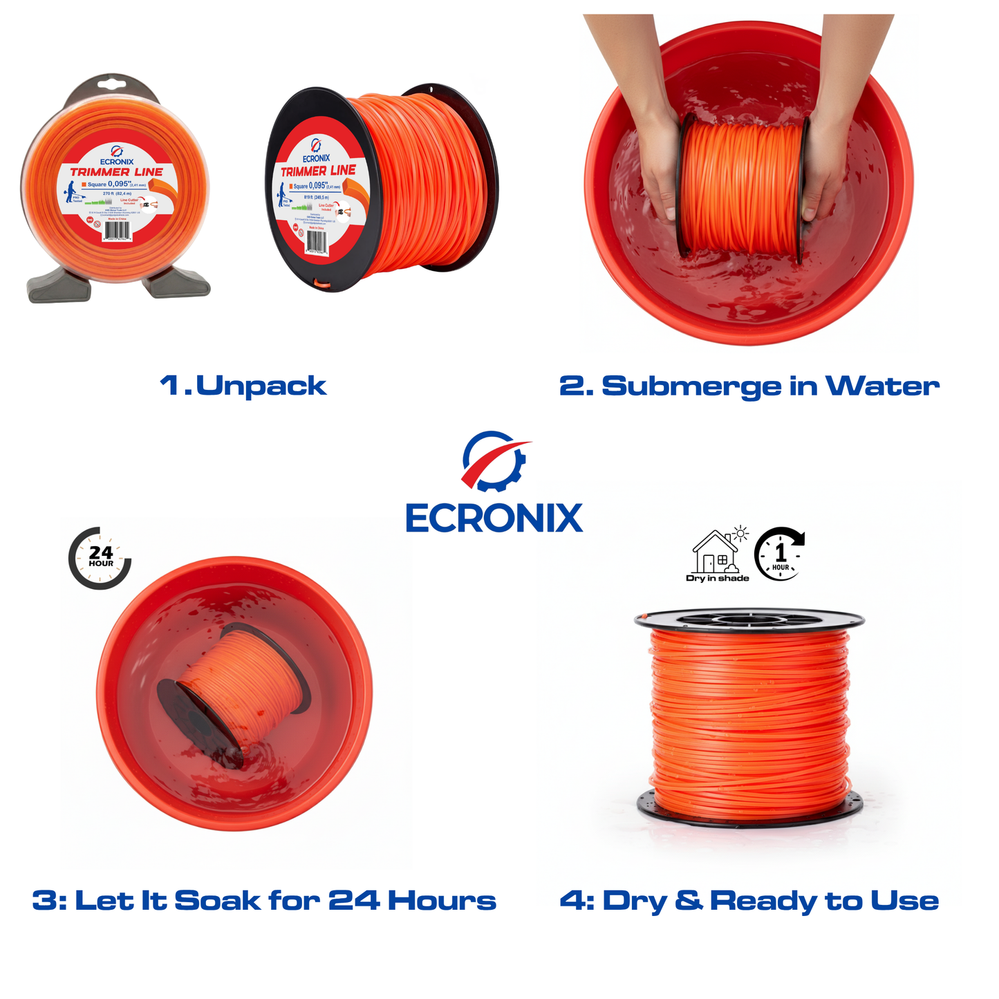 Ecronix .080" Square Twist Trimmer Line 521 ft – Nylon Weed Eater String, 1 lb Spool