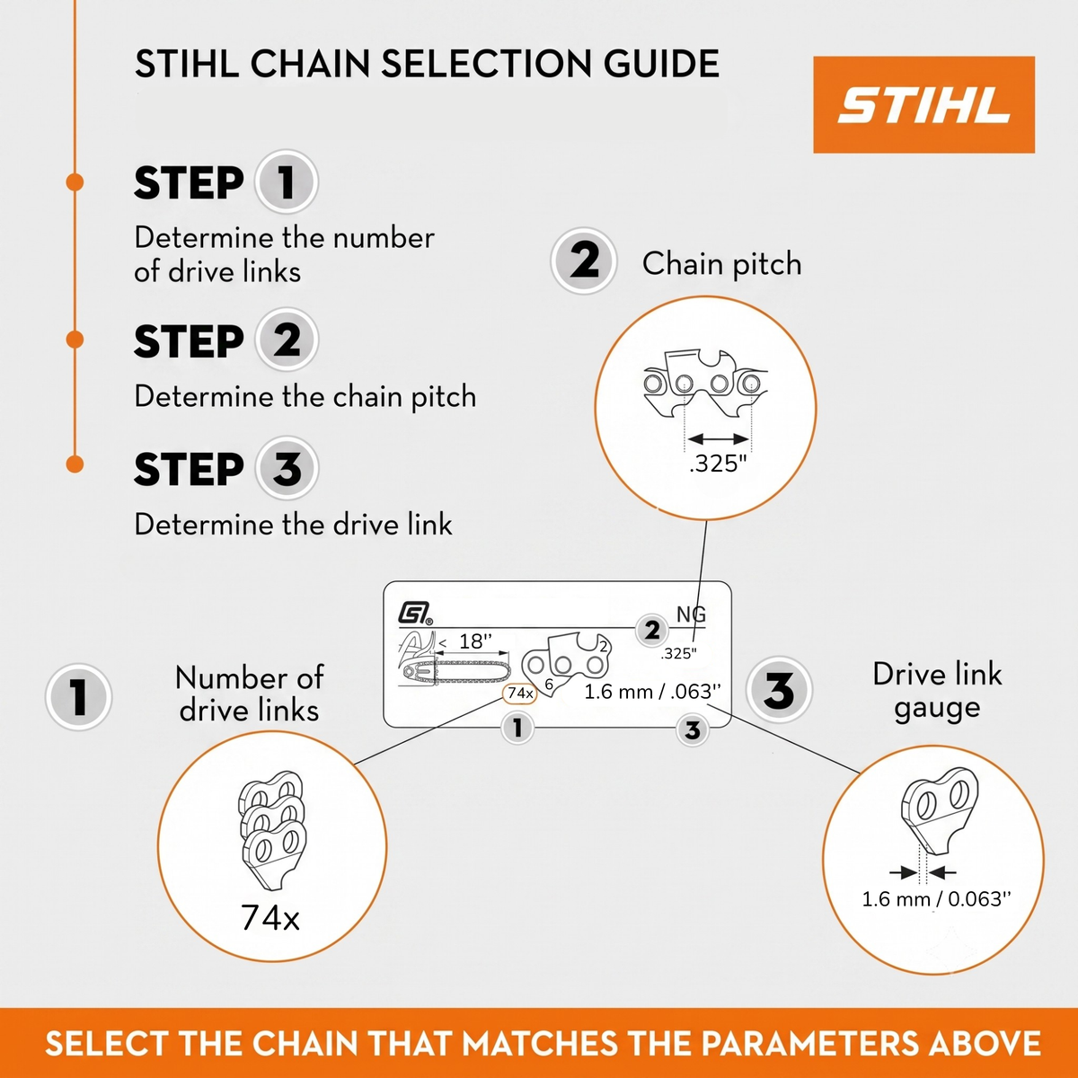 Genuine STIHL 18" Chainsaw Chain 26 RS 74 - .325" Pitch, .063" Gauge, 74 Drive Links (OEM)