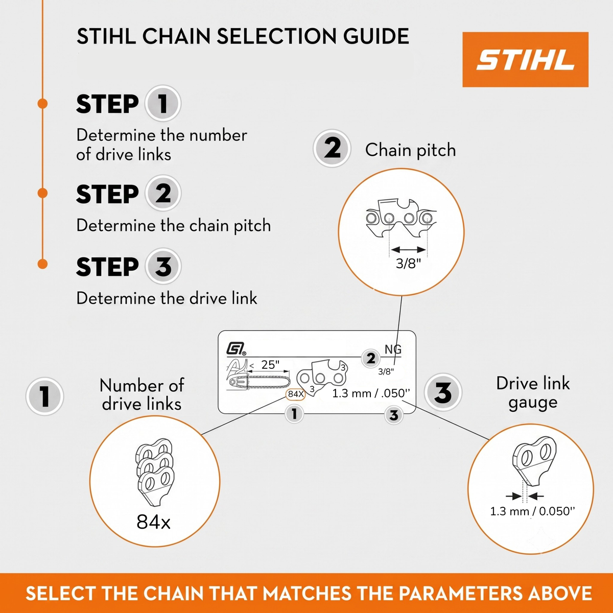 Genuine STIHL 25" Chainsaw Chain 33 RS 84 - 3/8" Pitch, .050" Gauge, 84 Drive Links (OEM)